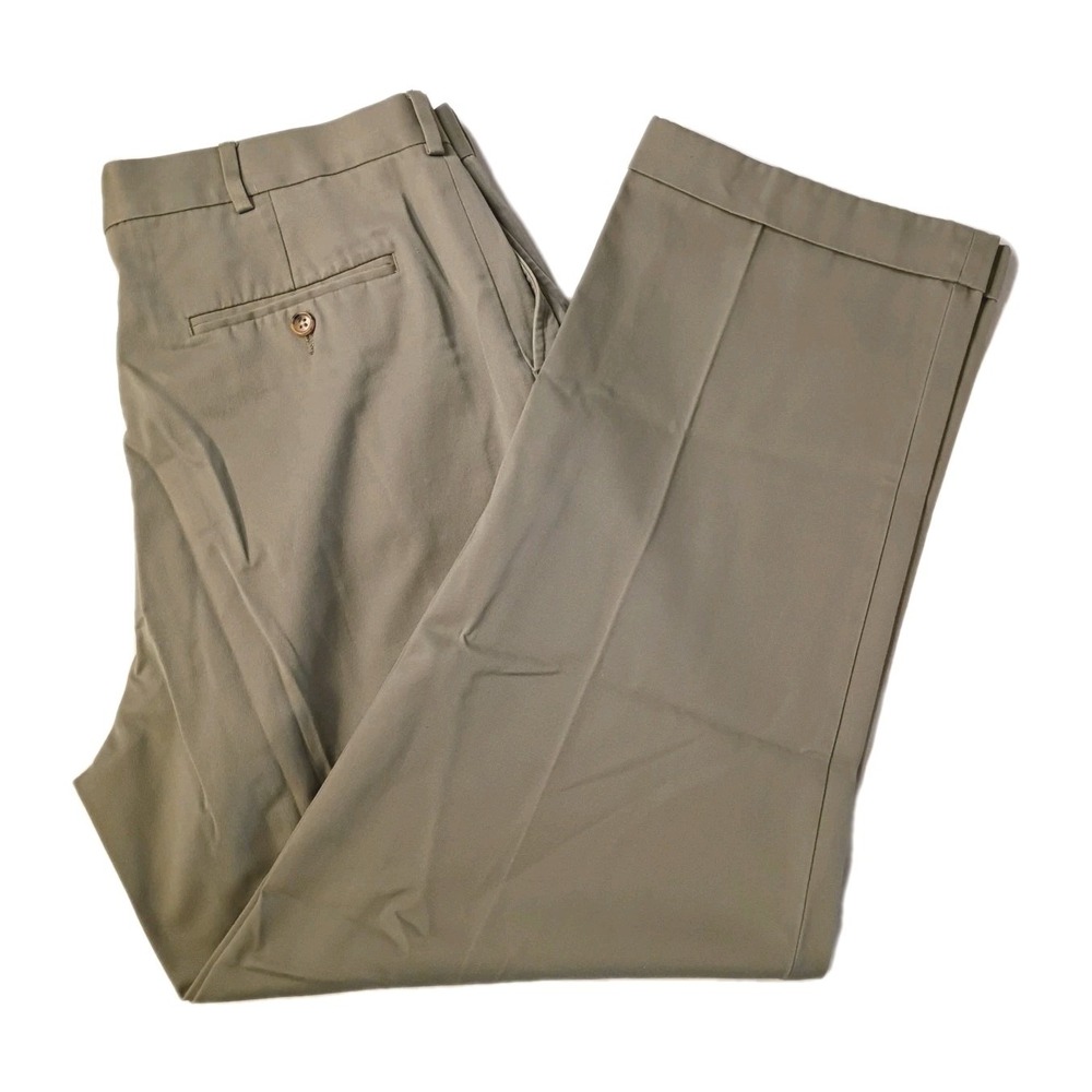 Lands' End Chino Pants Mens 36/30 Khaki‎ Pleated Cuffed Traditional Fit Heritage